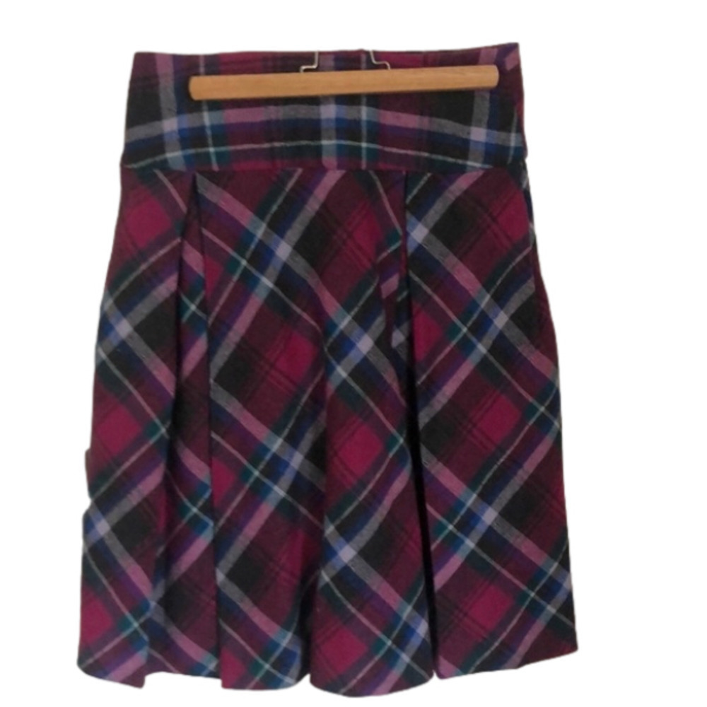 Vintage Pleated Wool Blend Plaid Skirt Medium
